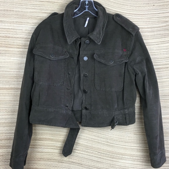 Free People Everlyn Velvet Cotton Blend Cropped Jacket in Moss/Dark Olive Size S - Picture 6 of 13